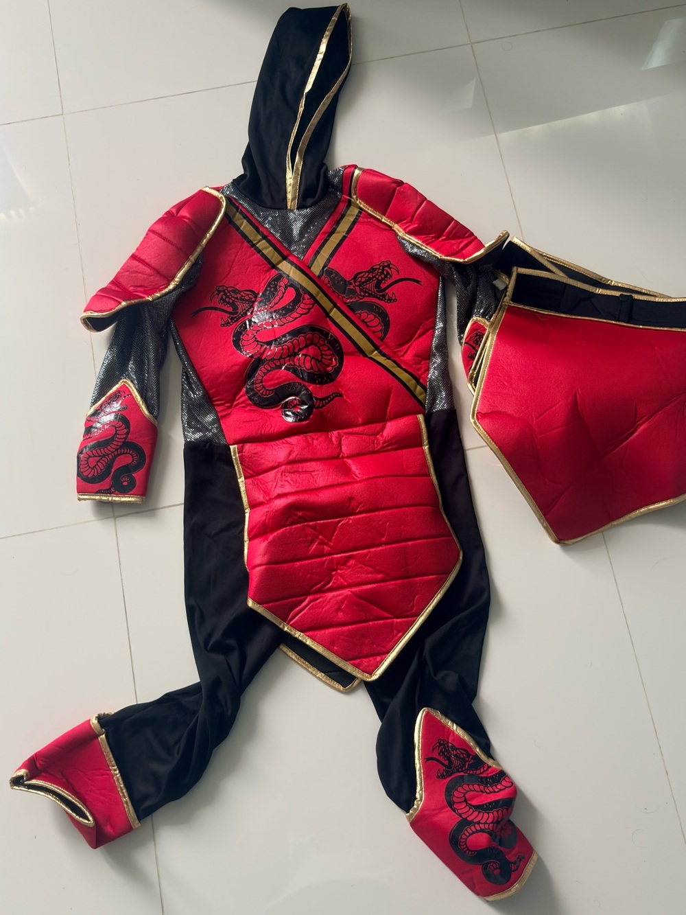 Kids Red and Black Ninja Dragon Costume with Hood
